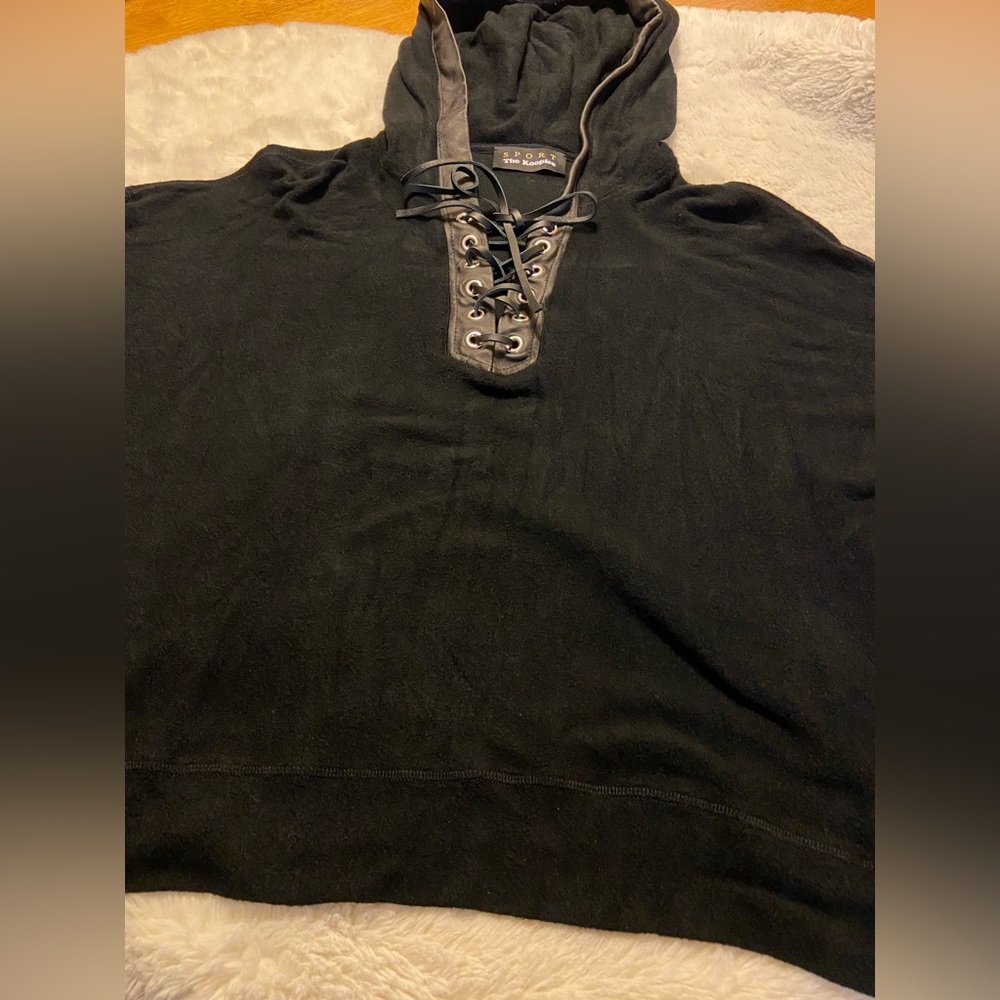 The Kooples Sport size 2 lace up front hooded sweater long sleeve black - Picture 4 of 8